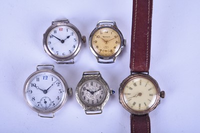 Lot 108 - A collection of five early 20th century wristwatches