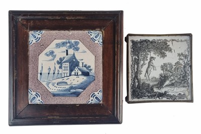 Lot 174 - Liverpool Sadler & Green tile and a Dutch delft tile, 18th century