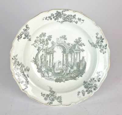 Lot 223 - Worcester 'Classical Ruins' soup plate, circa 1760