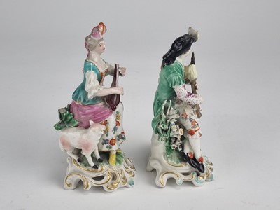 Lot 222 - Pair of Derby figures of a bagpipe player and a lady with lute