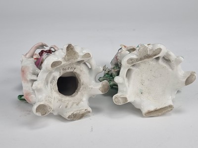 Lot 222 - Pair of Derby figures of a bagpipe player and a lady with lute