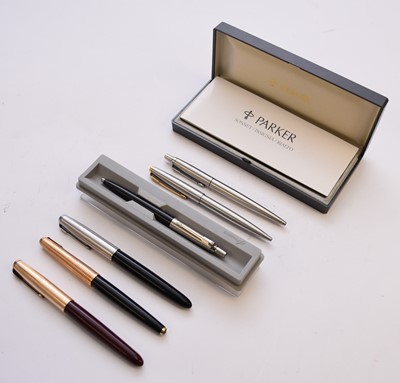 Lot 58 - A collection of Parker fountain pens and ballpoints