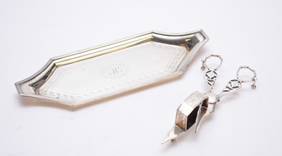 Lot 38 - A George III silver candle snuffer tray and snuffer scissors