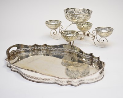 Lot 43 - An EPNS table centrepiece and two handled tray