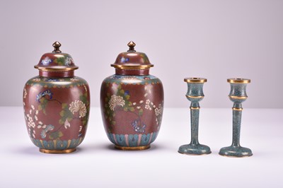 Lot 549 - A pair of Chinese cloisonne vases and a pair of candlesticks