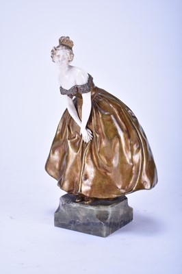 Lot 324 - Raphael Nannin (Continental, 19th/20th century), a bronze and ivory figurine of a lady