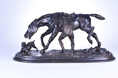 305 - After Arthur Marie Gabriel Comte du Passage (French, 1838-1909), ‘Jument de chasse...lad’, bronze