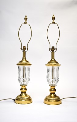 Lot 506 - A pair of lacquered brass and cut glass table lamps