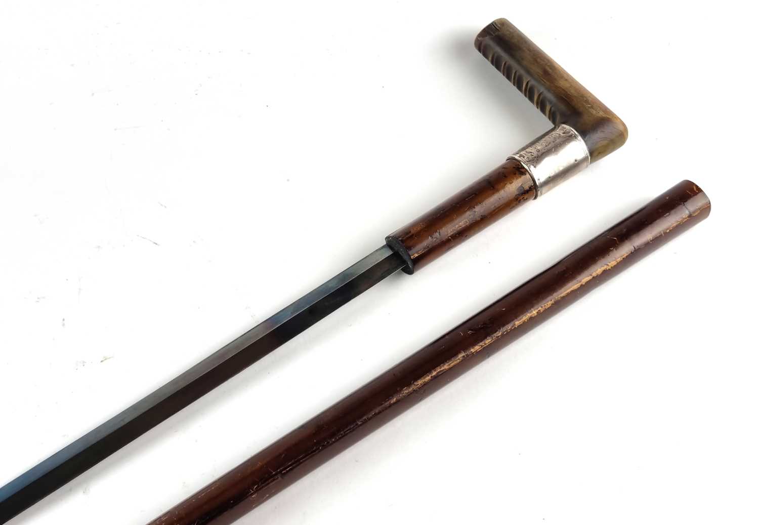 Lot Victorian silver-collared sword cane