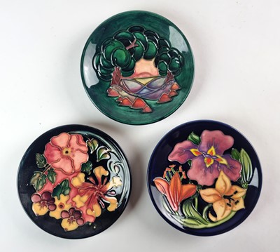 Lot 239 - Six Moorcroft pin dishes including 'Fruit Garden' and 'Tigris'