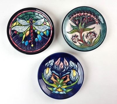 Lot Three Moorcroft pin dishes including 'Gentian' and 'Gypsy'
