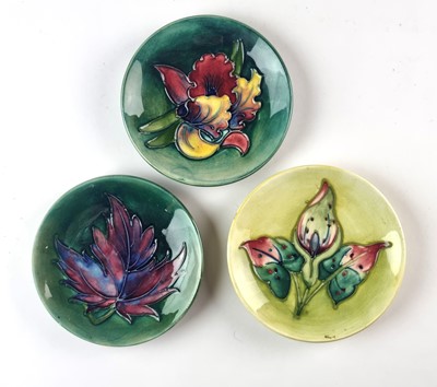 Lot Three Moorcroft pin dishes including Arum Lily