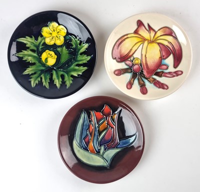 Lot 241 - Three Moorcroft pin dishes including Red Tulip