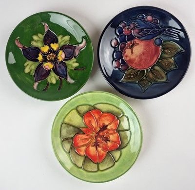 Lot Three Moorcroft pin dishes including 'Blue Finch'