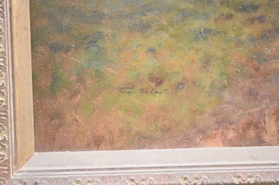 Lot 230 - Tony Sheath (British 1946-), a man leading a pony across a field, oil, 40.5 x 51cm