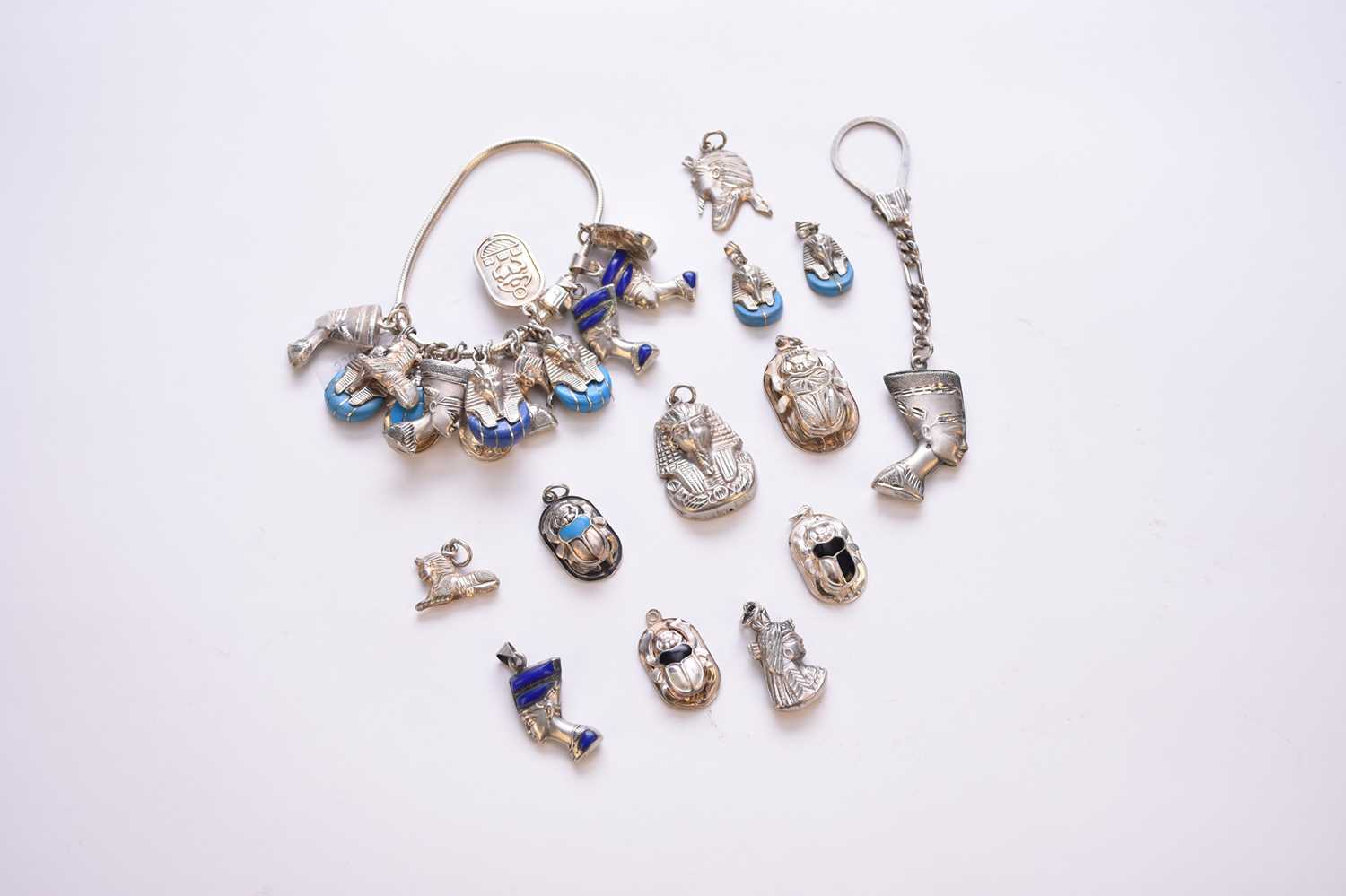 Lot 16 - A small collection of Egyptian silver and white metal stone set jewellery