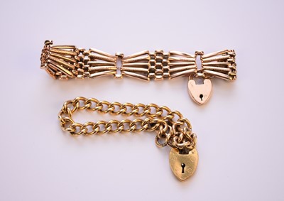 Lot 61 - A rose metal gate link bracelet and a gold plated bracelet
