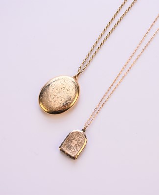 Lot 94 - A 9ct gold oval locket on chain and a plated locket on chain