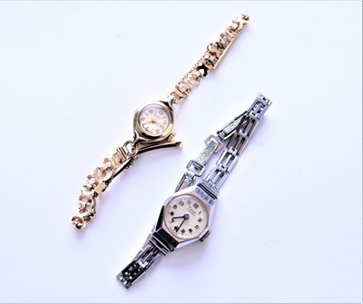 Lot 105 - Bentima: A 9ct gold lady's bracelet wristwatch, a Rone stainless steel bracelet watch