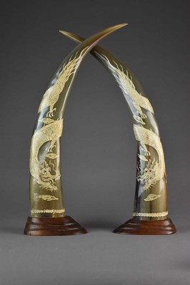 Lot 296 - A pair of Chinese carved ox horns, early 20th century