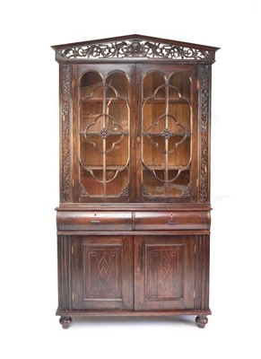 Lot 425 - An 18th century style Dutch-colonial hard-wood bookcase cabinet