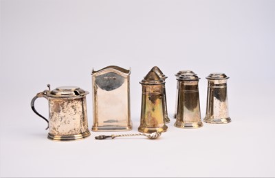 Lot 22 - A collection of silver cruets and condiment bottle mount