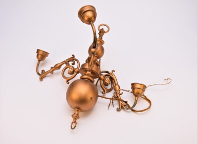 Lot 381 - A gilt-painted metal ceiling light and a wrought iron & glass lantern ceiling light