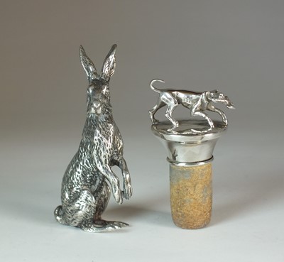Lot 23 - An Elizabeth II silver model of a hare and a white metal topped cork