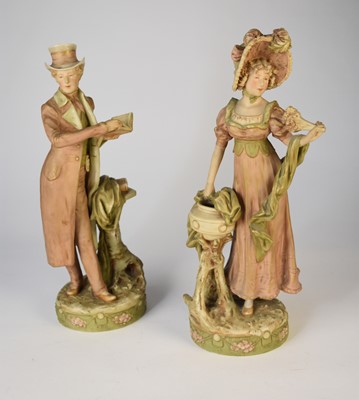 Lot 217 - A pair of Royal Dux figures of lady and gentleman