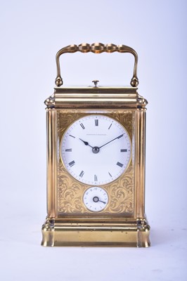 Lot 324 - A 19th century gorge case, brass carriage clock, retailed by Parkinson & Frodsham