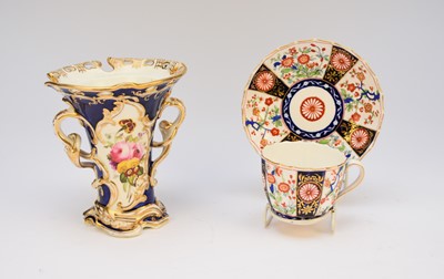 Lot 198 - Derby teacup and saucer and an English vase