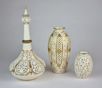 Lot 203 - Three Grainger and Co (Worcester) reticulated vases, late 19th century