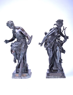 Lot 306 - Jean Paul Aube (French, 1837-1916), ‘Peinture’ & Carrier-Belleuse (French, 1824-1887), Harmonie’ (2)