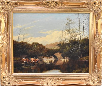 Lot 347 - In the manner of William Henry Mander, ‘Rustic Bridge’, oil, 41 x 51cm