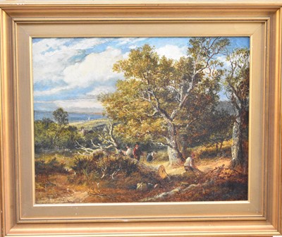 Lot 242 - Thomas Whittle (fl.1856-1897), woodsman at work, oil, 42.5 x 52.5cm