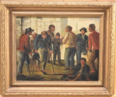 Lot 308 - Follower of Henry William Bunbury, a poverty-stricken group of people, oil, 30 x 37cm