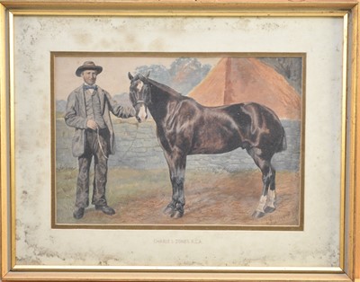 Lot 248 - Charles Jones, 19th century, a farmer showing his pony, w/c, 23 x 33.5cm