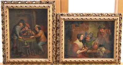 Lot 252 - After Teniers, two interior tavern scenes, oil on panel, 15.5 x 20cm