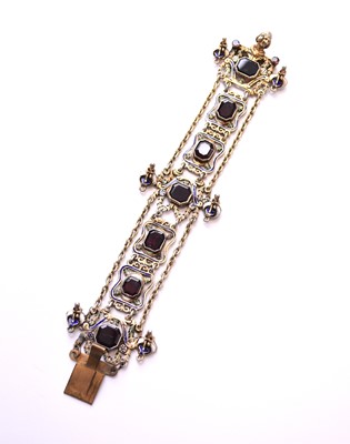 Lot 43 - An Austro-Hungarian white metal garnet and enamel bracelet