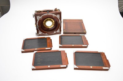 Lot 417 - A Thornton Pickard 'Ruby' half plate camera with plate holders, in a canvas case