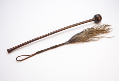 Lot 311 - A 19th century South African Zulu Knobkerrie and a wire work fly whisk