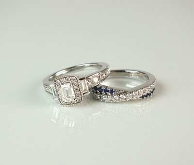 Lot 289 - Two Vera Wang LOVE 18ct white gold diamond and sapphire rings