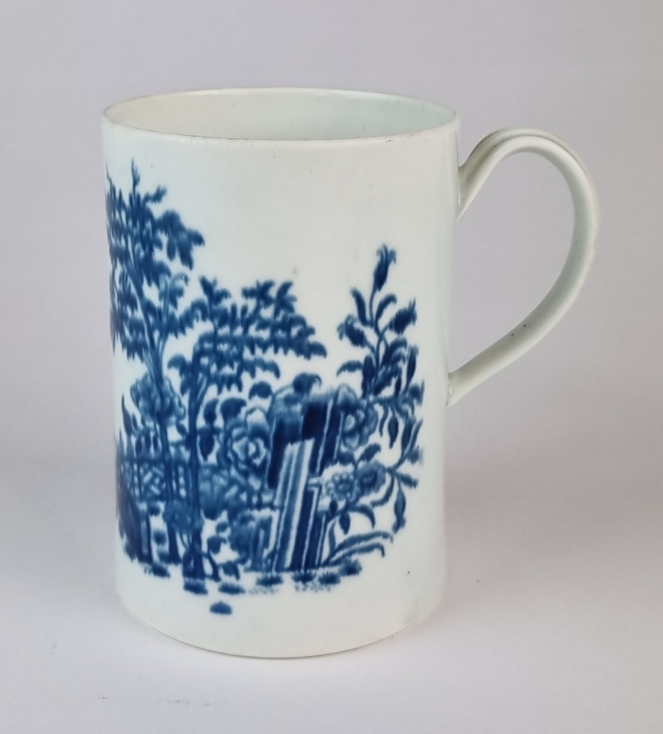 Lot 181 - Worcester 'Plantation' mug, circa 1765