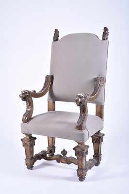 Lot 569 - A 19th century continental carved giltwood open armchair