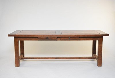 Lot 435 - A French oak refectory table and two bench seats