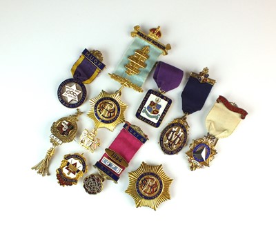 Lot 146 - An assorted collection of gilt metal and polychrome enamel Masonic Societies badges