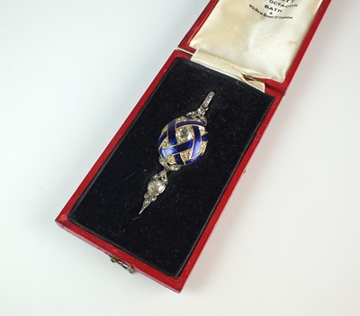 Lot 51 - A Victorian rose cut diamond and blue enamel pendant