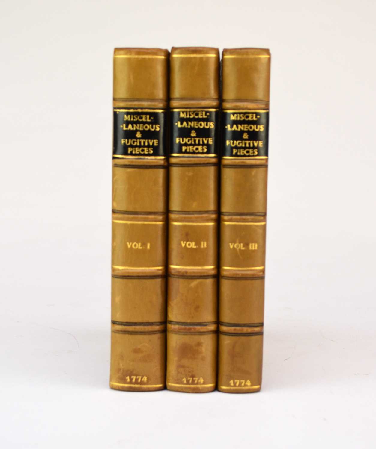 Lot 1078 - JOHNSON, Samuel. Miscellaneous and Fugitive Pieces. 3 vols, 1774.