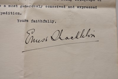 Lot 1065 - SHACKLETON, Ernest (1874-1922), Antarctic explorer, typed letter signed