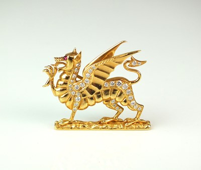 Lot 87 - An 18ct gold diamond Welsh Dragon brooch